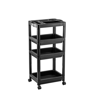 Dompel Junior 250 Salon Trolley – Black , Lightweight Modular Cart with 3 Trays, Brush & Dryer Holder, Nylon Casters